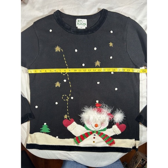 Vintage The Quacker Factory Snowman Christmas Sweater Ugly Christmas Black XL - Picture 9 of 11